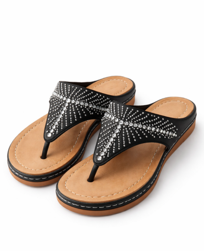 Sandales Compensées Femme – Bride Strass & Plateforme Confort, Élégance Estivale Chic