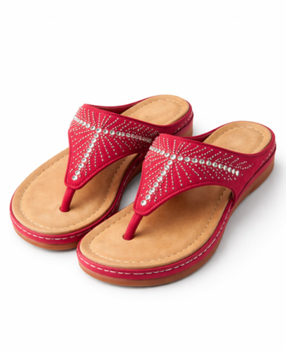 Sandales Compensées Femme – Bride Strass & Plateforme Confort, Élégance Estivale Chic