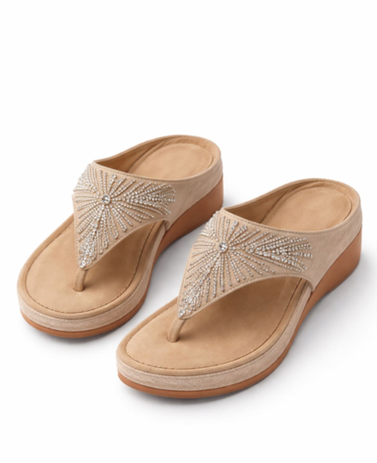Sandales Compensées Femme – Bride Strass & Plateforme Confort, Élégance Estivale Chic