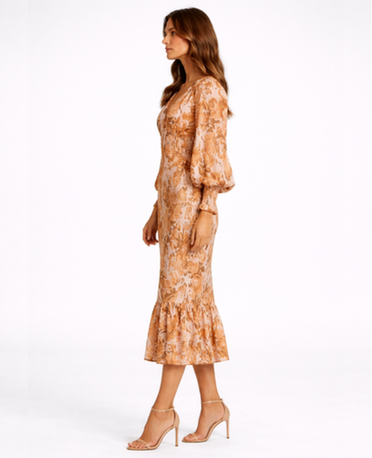 Robe Midi Fleurie Col en V — Coupe Romantique Fluide | Invitée & Cocktail