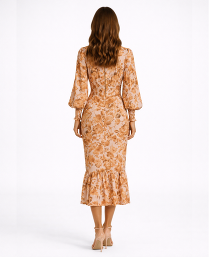 Robe Midi Fleurie Col en V — Coupe Romantique Fluide | Invitée & Cocktail