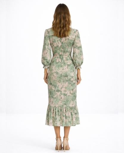 Robe Midi Fleurie Col en V — Coupe Romantique Fluide | Invitée & Cocktail