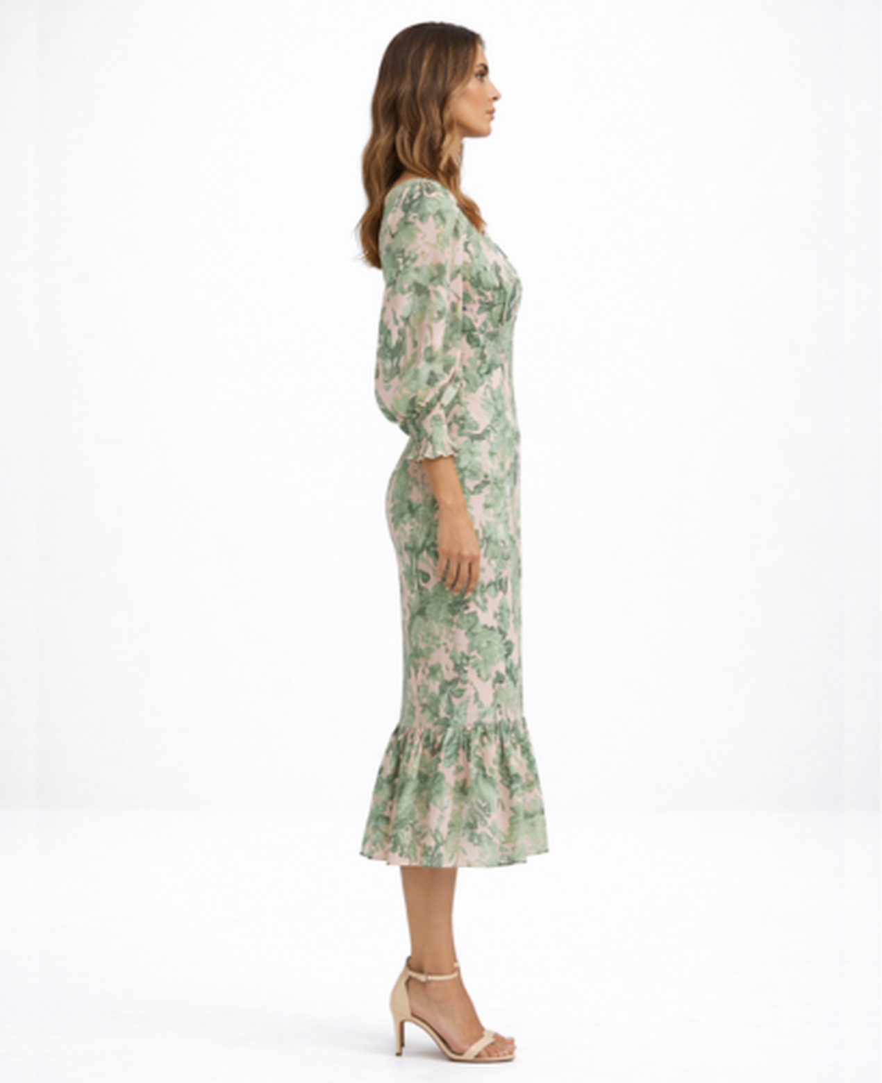 Robe Midi Fleurie Col en V — Coupe Romantique Fluide | Invitée & Cocktail