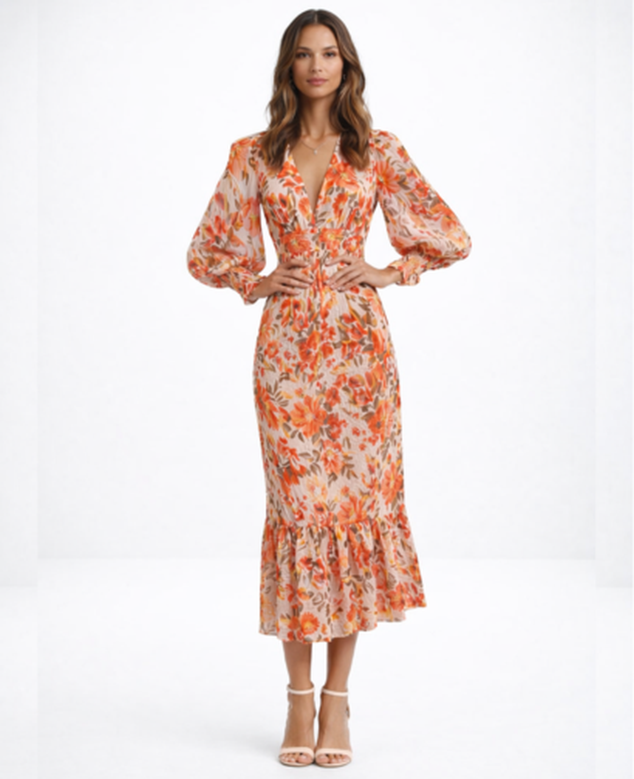 Robe Midi Fleurie Col en V — Coupe Romantique Fluide | Invitée & Cocktail