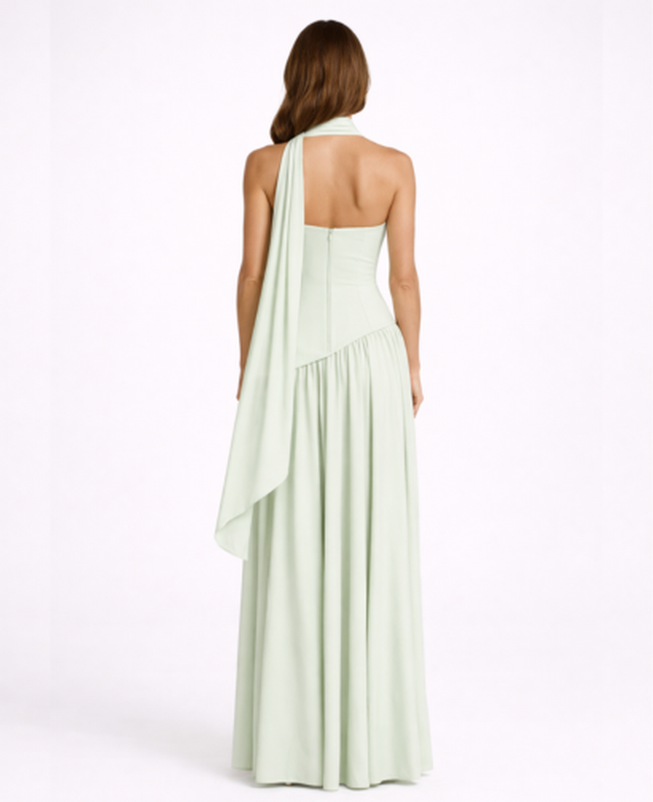 Robe Longue Femme Drapée – Dos Nu Asymétrique & Coupe Bandeau, Élégance Maxi Soirée