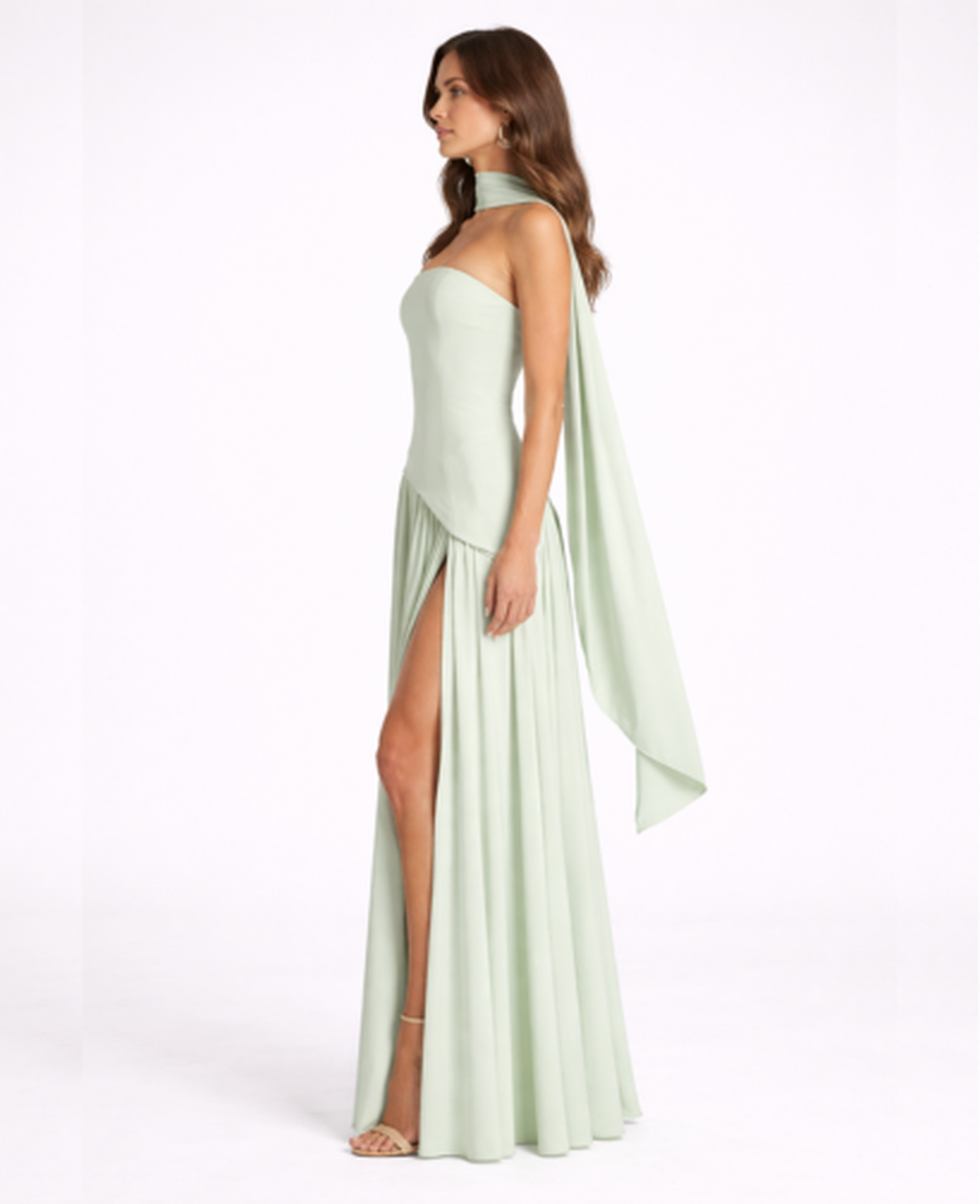 Robe Longue Femme Drapée – Dos Nu Asymétrique & Coupe Bandeau, Élégance Maxi Soirée