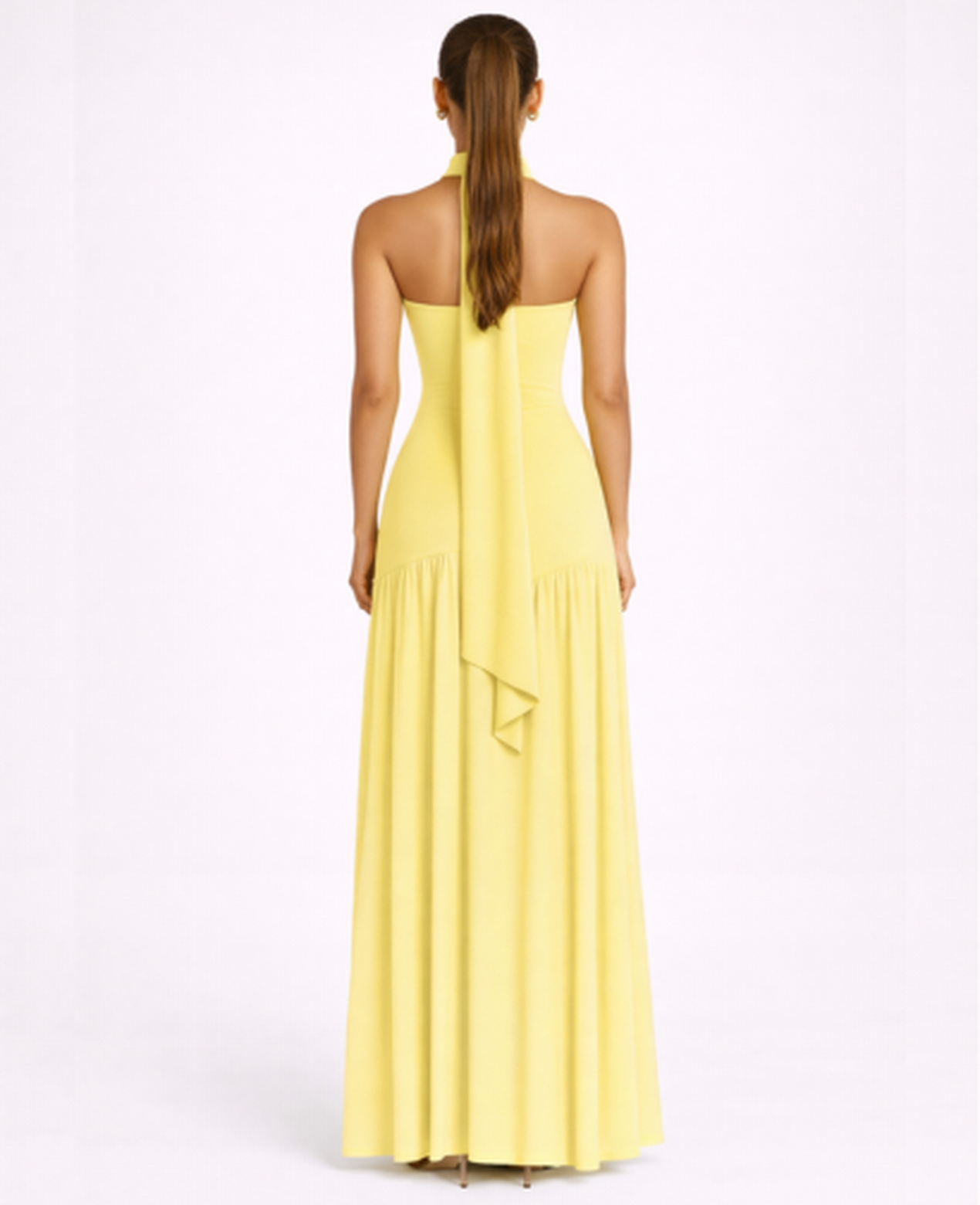 Robe Longue Femme Drapée – Dos Nu Asymétrique & Coupe Bandeau, Élégance Maxi Soirée