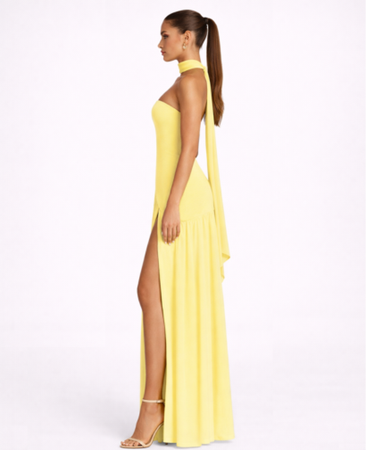Robe Longue Femme Drapée – Dos Nu Asymétrique & Coupe Bandeau, Élégance Maxi Soirée