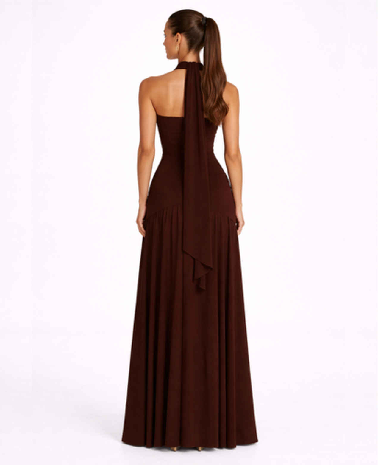 Robe Longue Femme Drapée – Dos Nu Asymétrique & Coupe Bandeau, Élégance Maxi Soirée