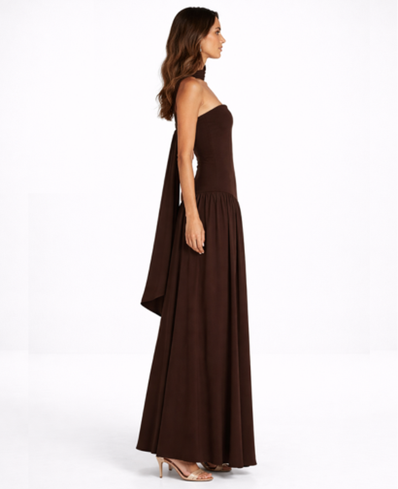 Robe Longue Femme Drapée – Dos Nu Asymétrique & Coupe Bandeau, Élégance Maxi Soirée