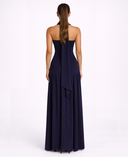 Robe Longue Femme Drapée – Dos Nu Asymétrique & Coupe Bandeau, Élégance Maxi Soirée