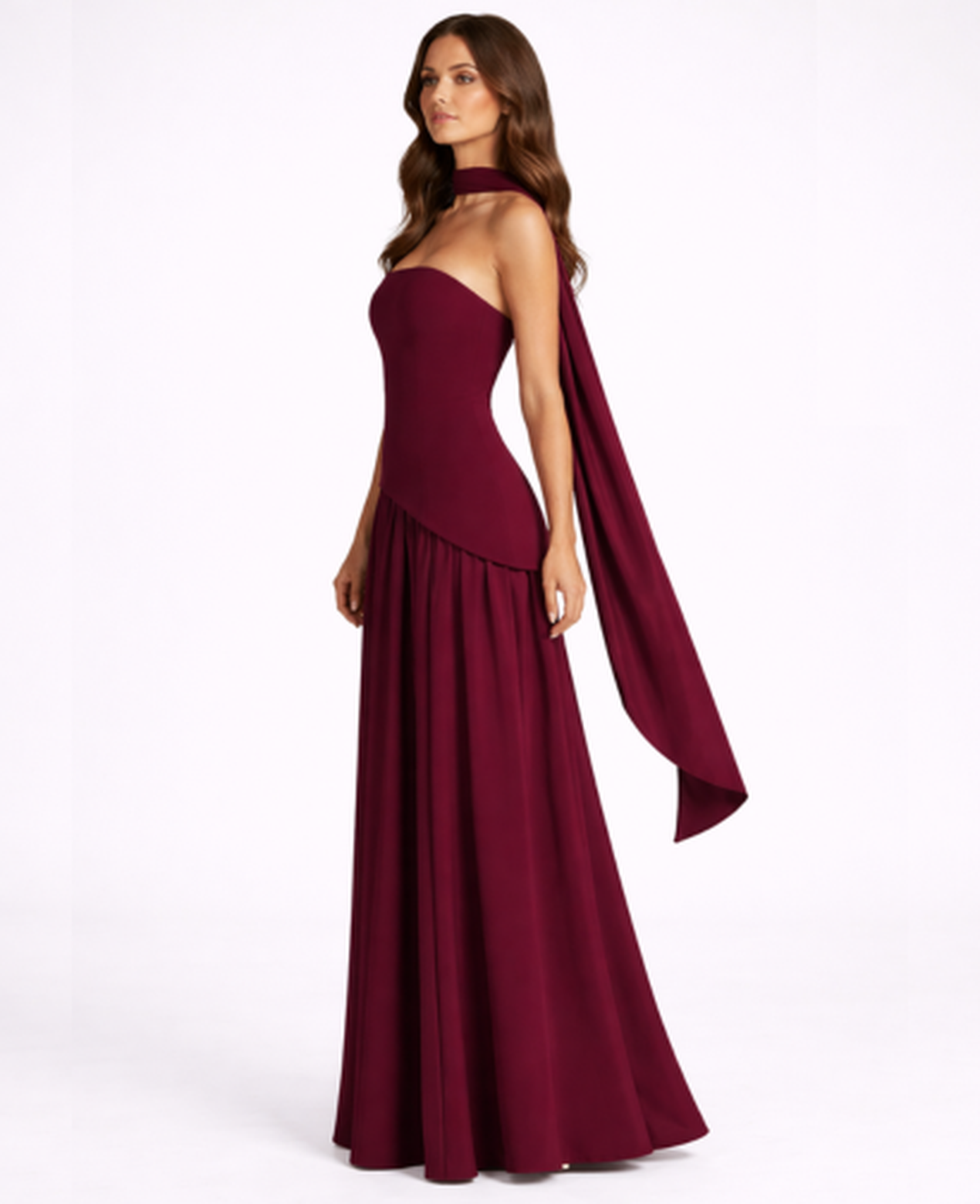 Robe Longue Femme Drapée – Dos Nu Asymétrique & Coupe Bandeau, Élégance Maxi Soirée