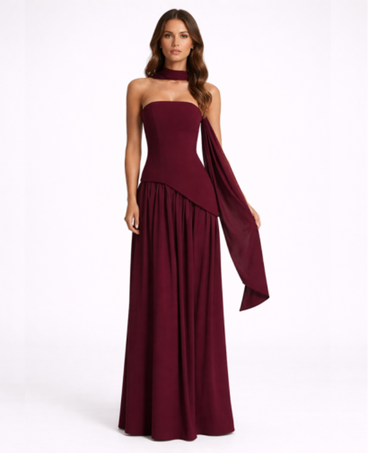 Robe Longue Femme Drapée – Dos Nu Asymétrique & Coupe Bandeau, Élégance Maxi Soirée