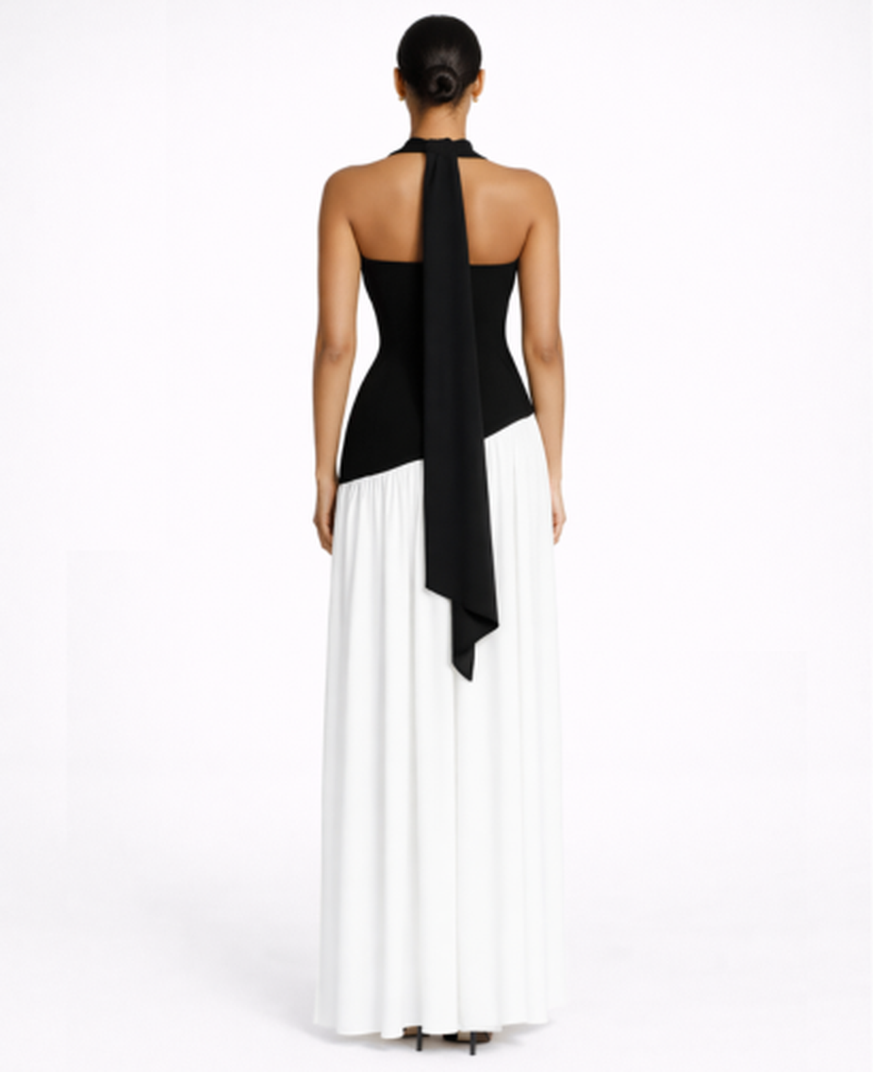 Robe Longue Femme Drapée – Dos Nu Asymétrique & Coupe Bandeau, Élégance Maxi Soirée