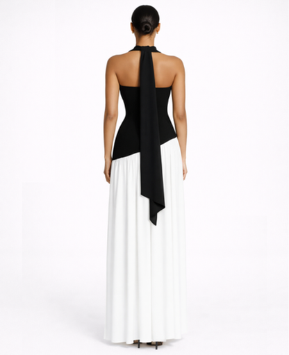 Robe Longue Femme Drapée – Dos Nu Asymétrique & Coupe Bandeau, Élégance Maxi Soirée