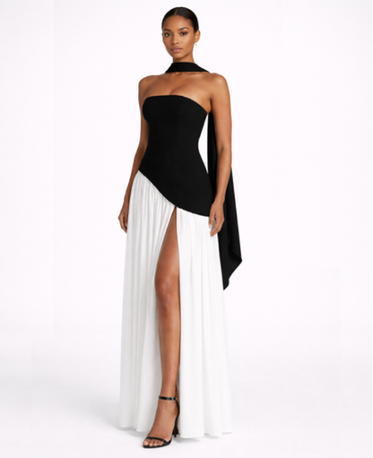 Robe Longue Femme Drapée – Dos Nu Asymétrique & Coupe Bandeau, Élégance Maxi Soirée