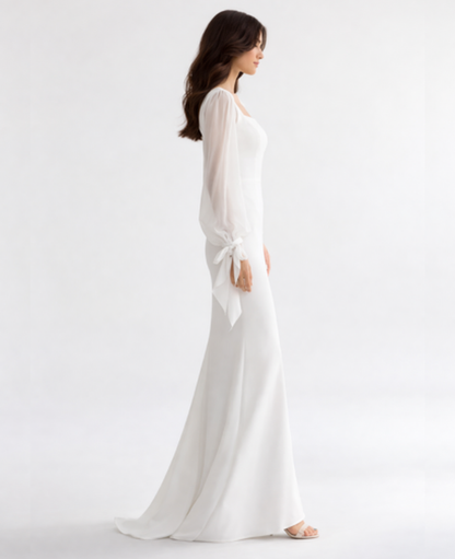 Robe Longue Moulante Encolure Carrée Manches Transparentes — Soirée & Cocktail