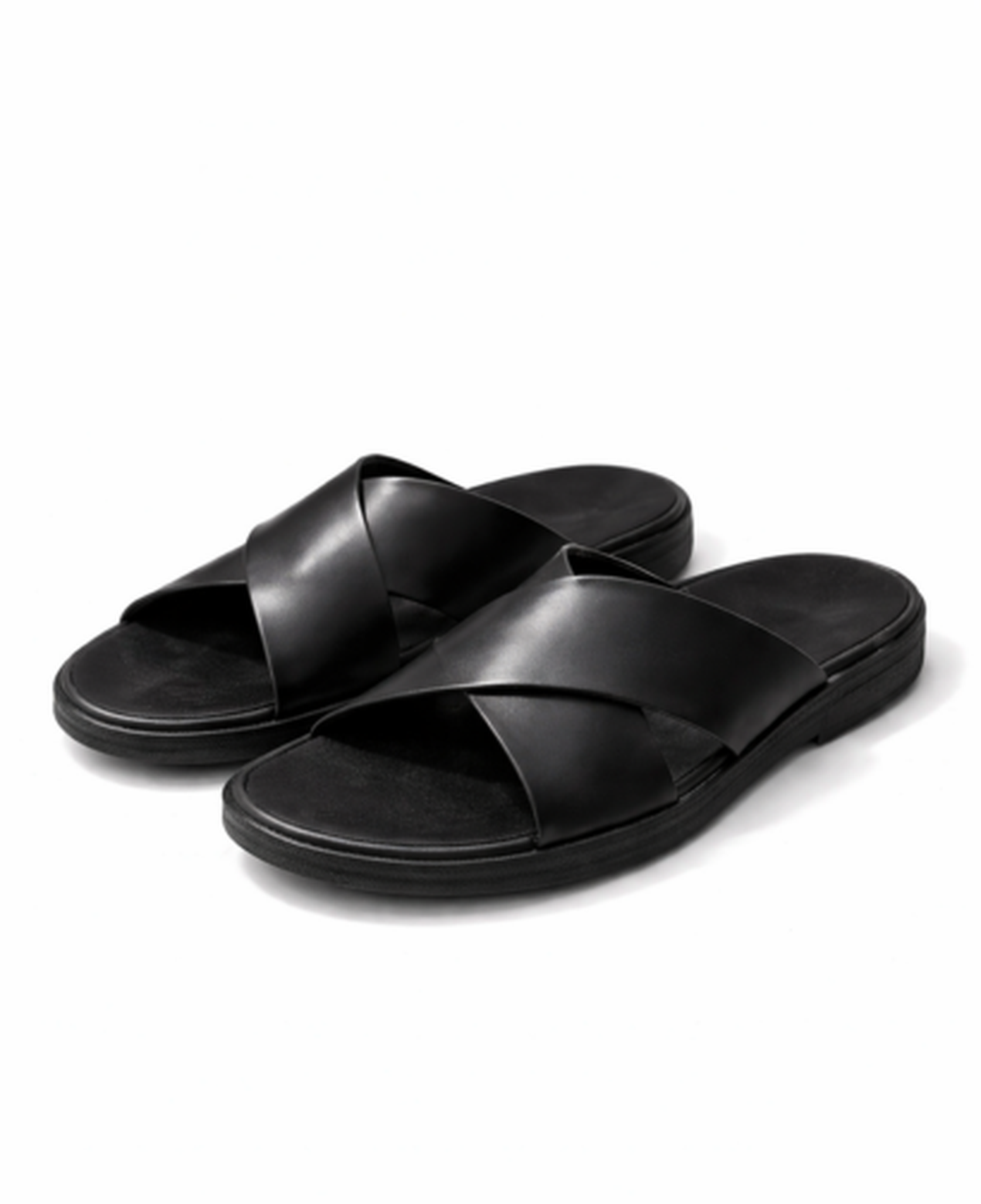 Sandales plates à brides croisées confort ergonomique | cuir cognac & noir
