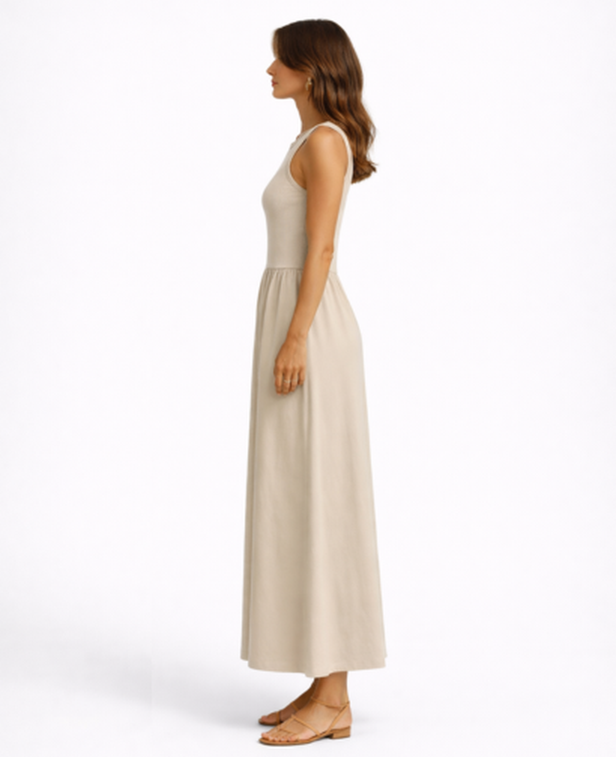 Robe maxi évasée sans manches taille marquée — soirée et cocktail