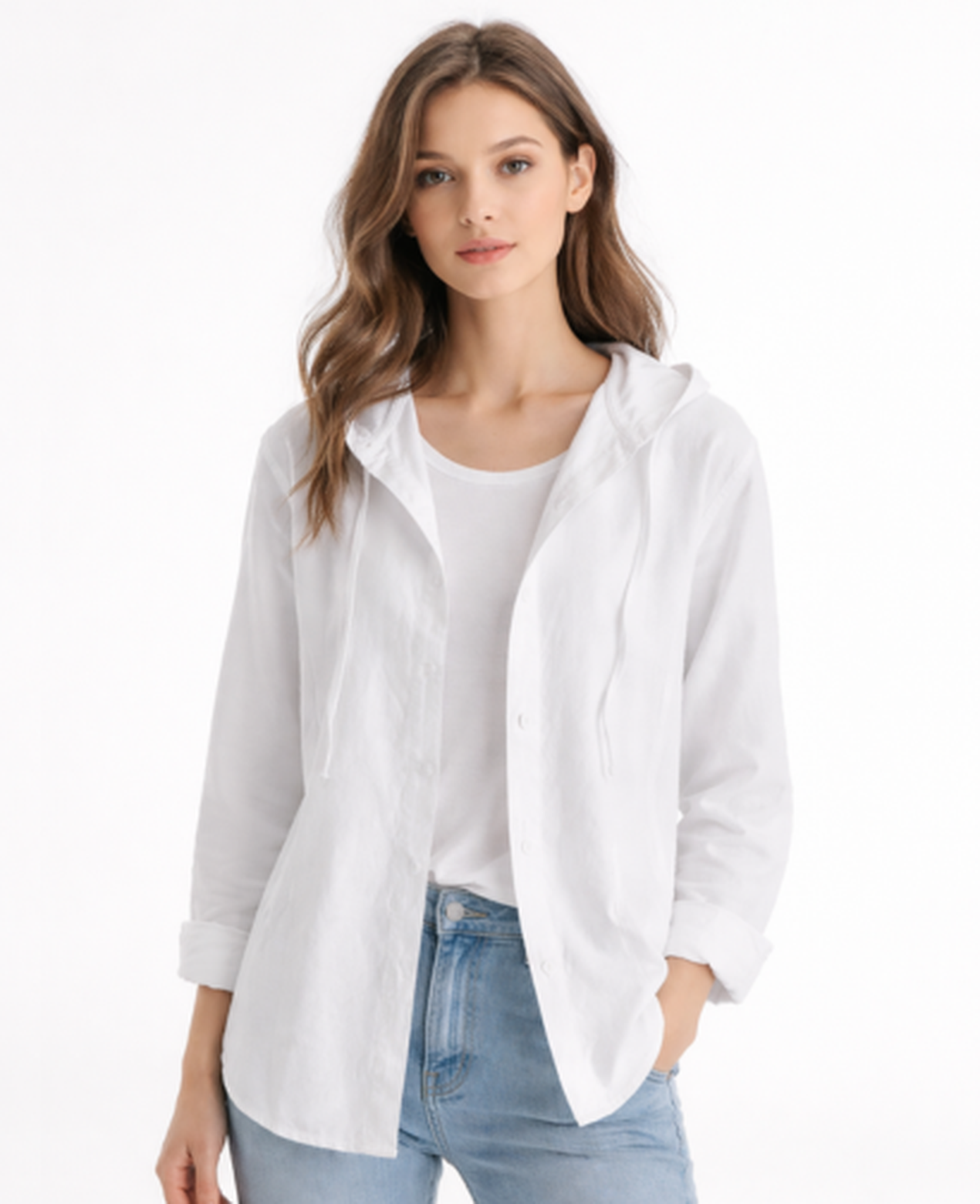 Chemise Femme Rayée À Capuche – Coupe Décontractée Boutonnée, Style Casual Chic Moderne