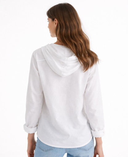 Chemise Femme Rayée À Capuche – Coupe Décontractée Boutonnée, Style Casual Chic Moderne