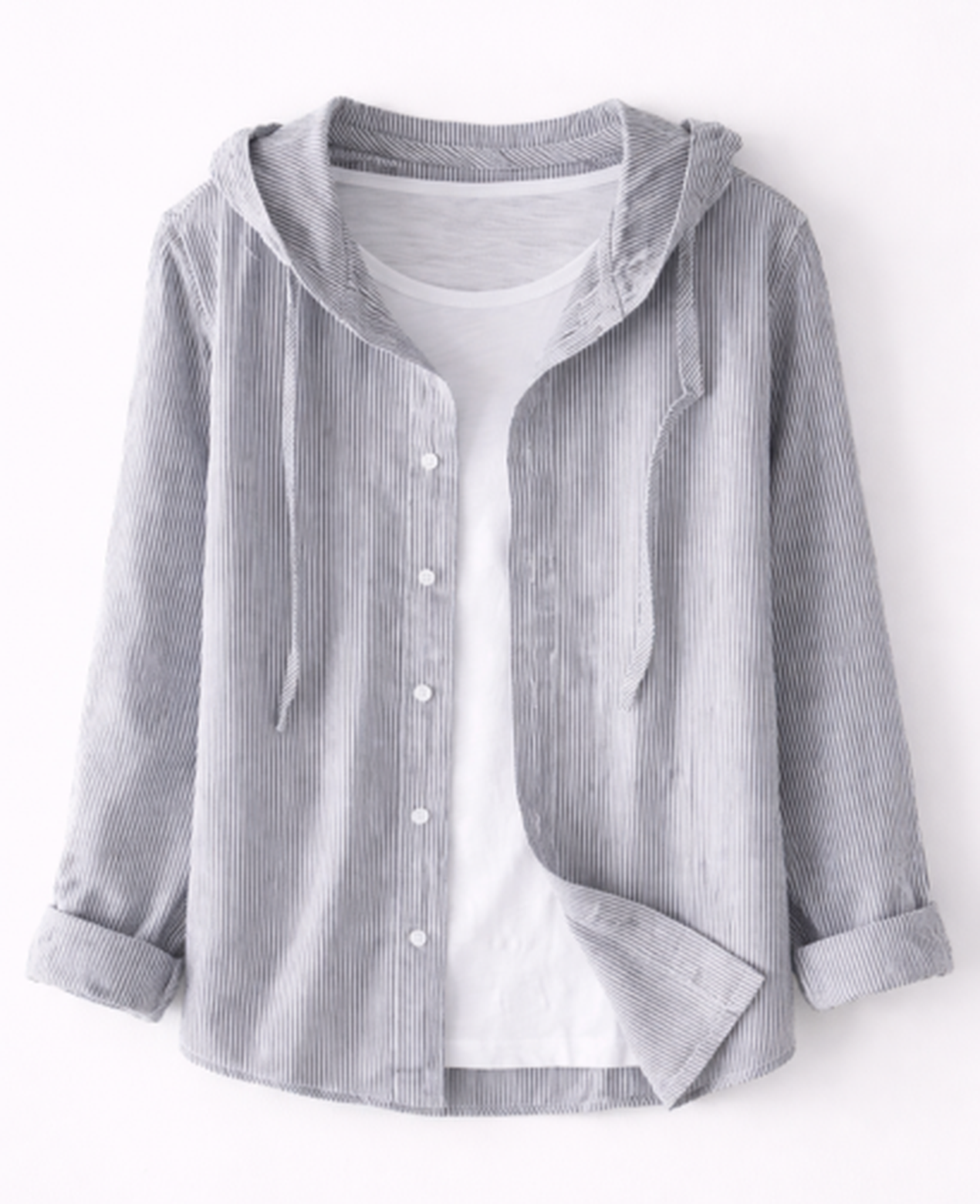 Chemise Femme Rayée À Capuche – Coupe Décontractée Boutonnée, Style Casual Chic Moderne