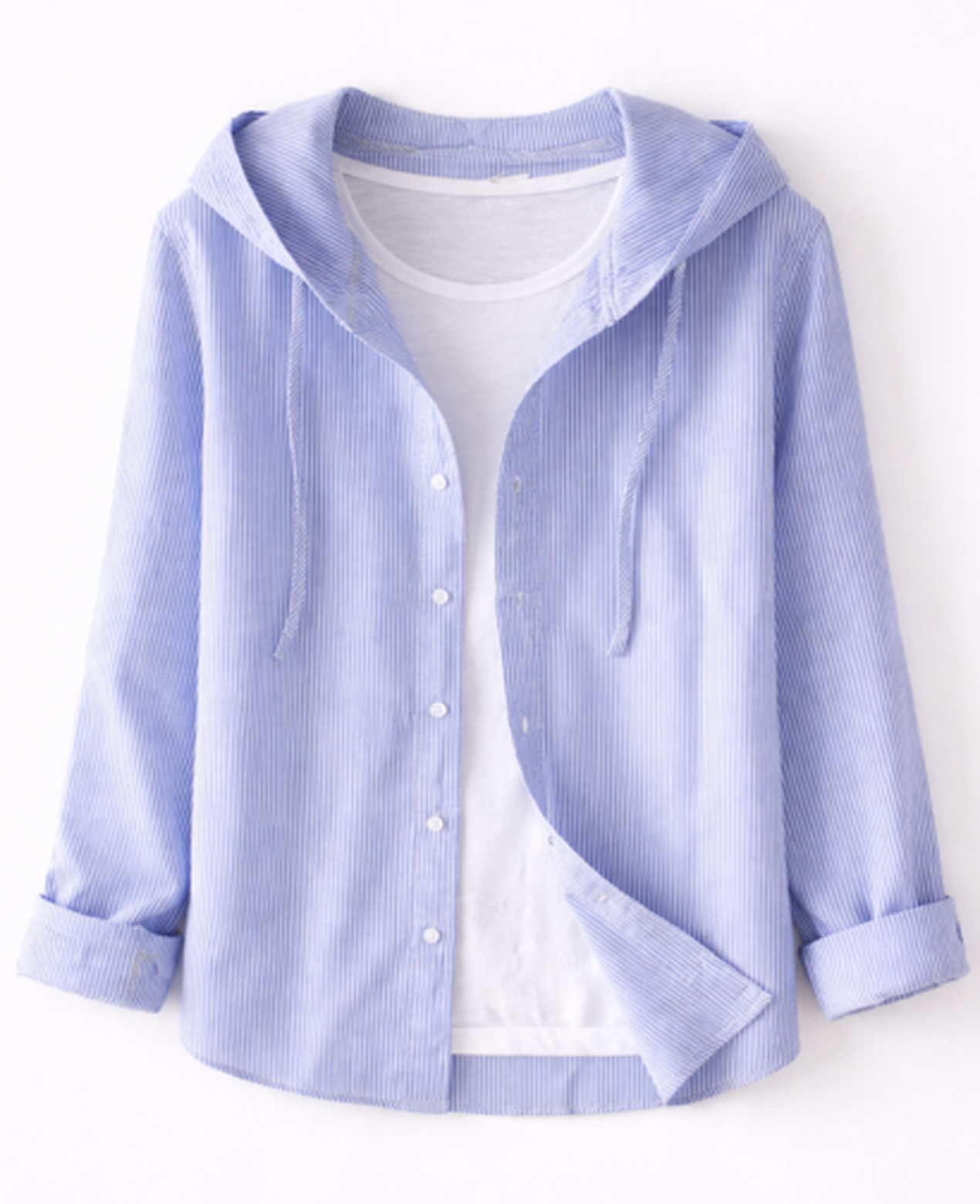Chemise Femme Rayée À Capuche – Coupe Décontractée Boutonnée, Style Casual Chic Moderne