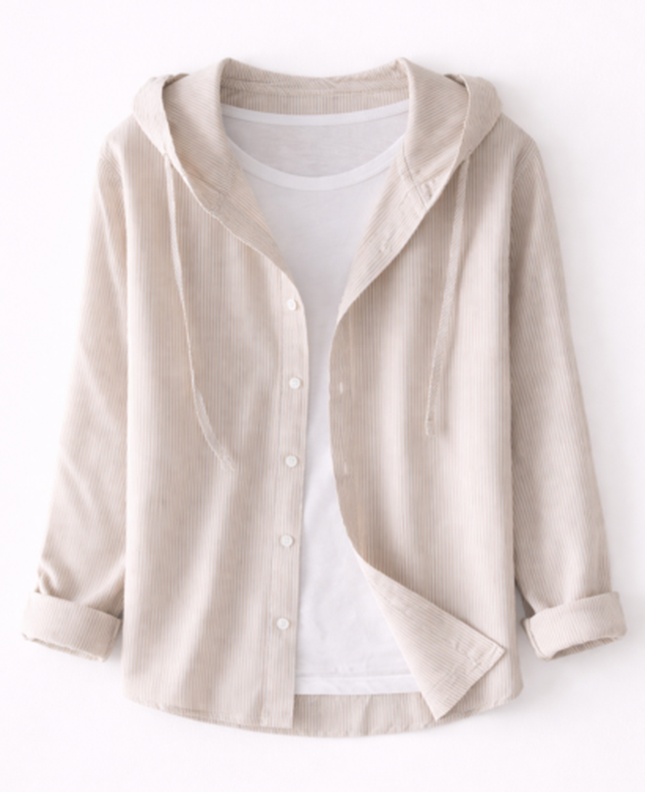 Chemise Femme Rayée À Capuche – Coupe Décontractée Boutonnée, Style Casual Chic Moderne