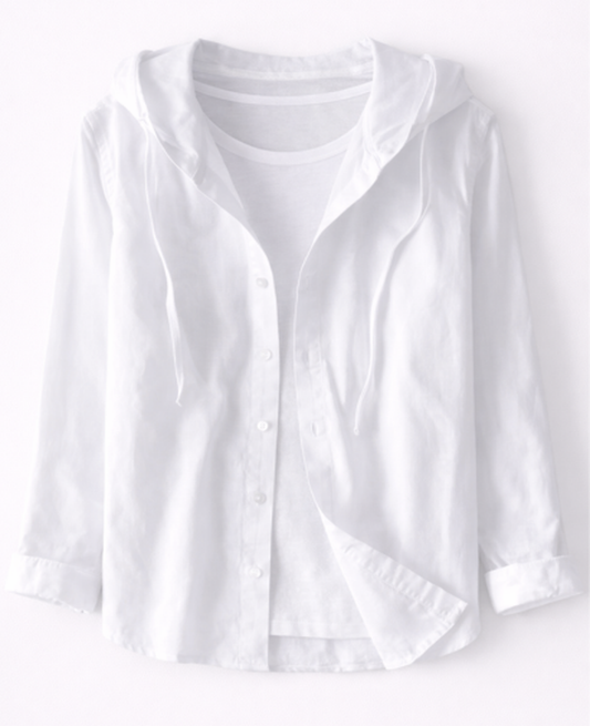 Chemise Femme Rayée À Capuche – Coupe Décontractée Boutonnée, Style Casual Chic Moderne