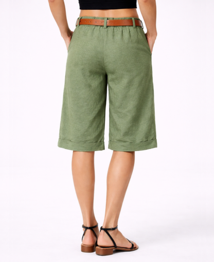 Short Bermuda Femme – Taille Haute & Coupe Droite avec Ceinture, Style Chic Estival
