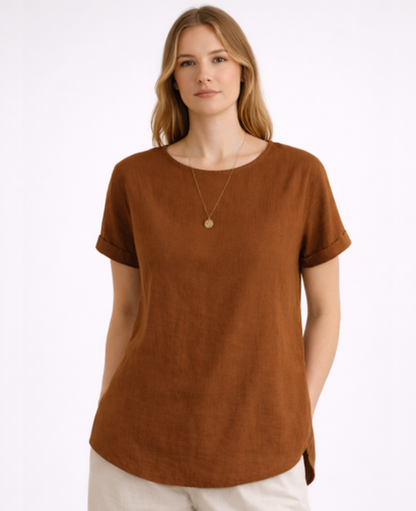 T-shirt femme coupe droite col rond manches courtes minimaliste