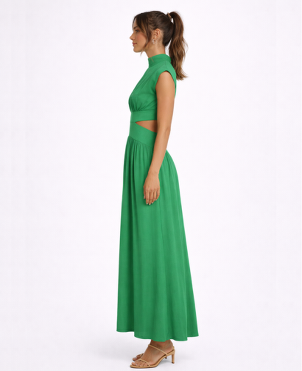 Robe Longue Femme – Col Montant & Coupe Fluide Sans Manches, Élégance Maxi Soirée
