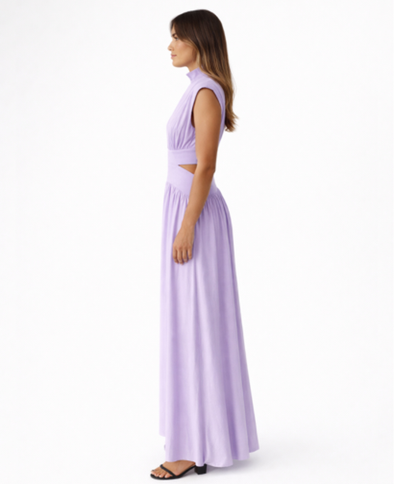 Robe Longue Femme – Col Montant & Coupe Fluide Sans Manches, Élégance Maxi Soirée