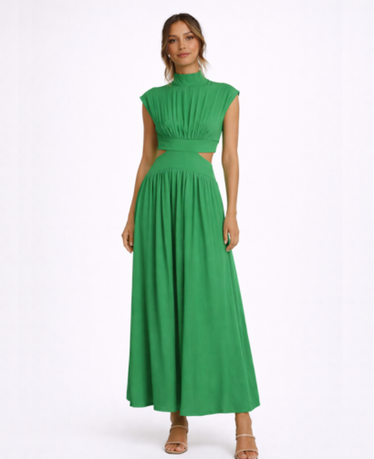 Robe Longue Femme – Col Montant & Coupe Fluide Sans Manches, Élégance Maxi Soirée