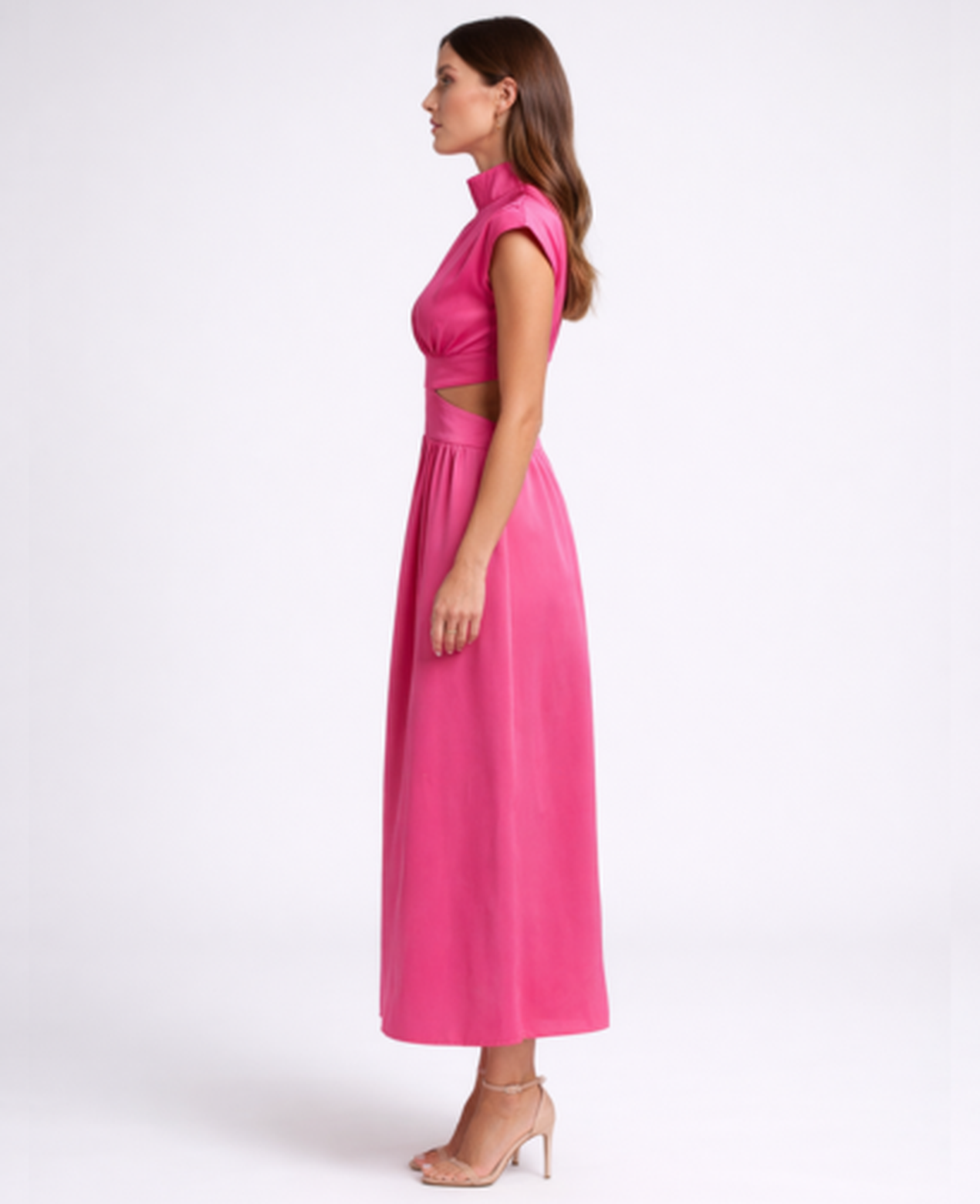 Robe Longue Femme – Col Montant & Coupe Fluide Sans Manches, Élégance Maxi Soirée