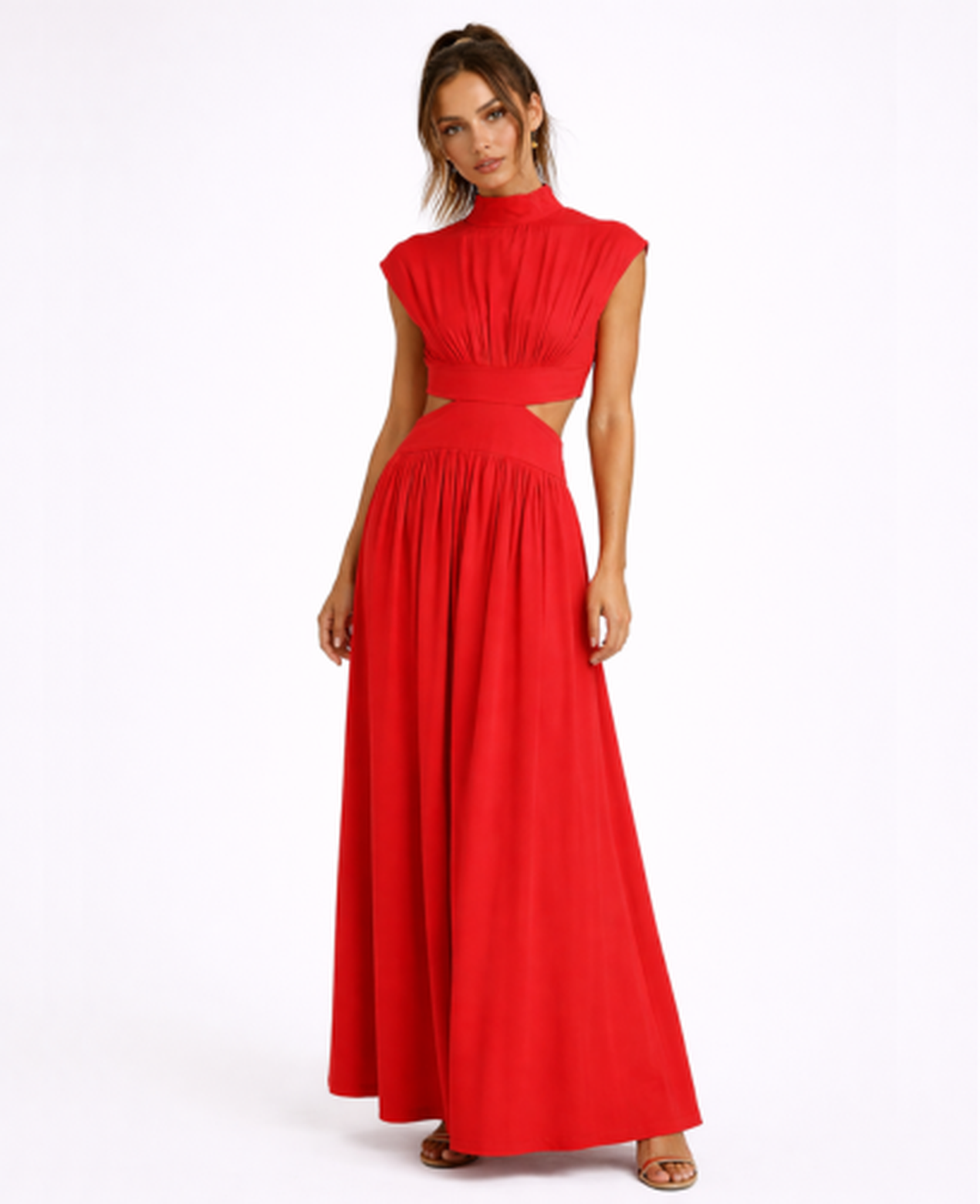 Robe Longue Femme – Col Montant & Coupe Fluide Sans Manches, Élégance Maxi Soirée