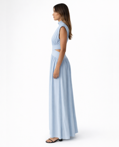 Robe Longue Femme – Col Montant & Coupe Fluide Sans Manches, Élégance Maxi Soirée