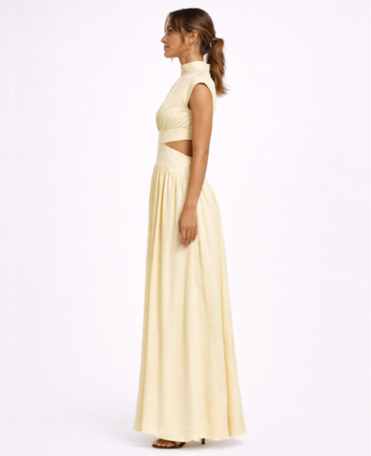 Robe Longue Femme – Col Montant & Coupe Fluide Sans Manches, Élégance Maxi Soirée