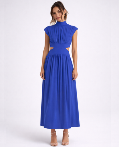 Robe Longue Femme – Col Montant & Coupe Fluide Sans Manches, Élégance Maxi Soirée