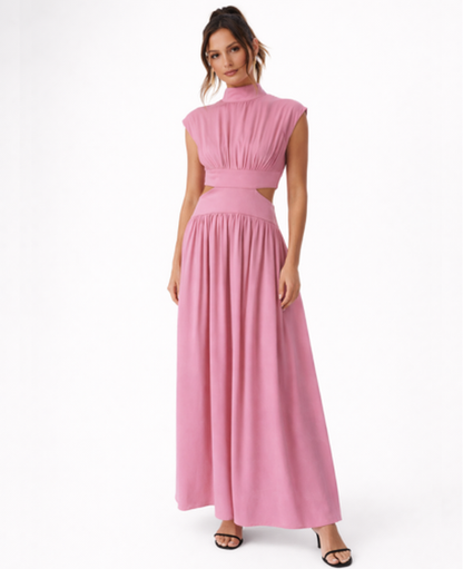 Robe Longue Femme – Col Montant & Coupe Fluide Sans Manches, Élégance Maxi Soirée