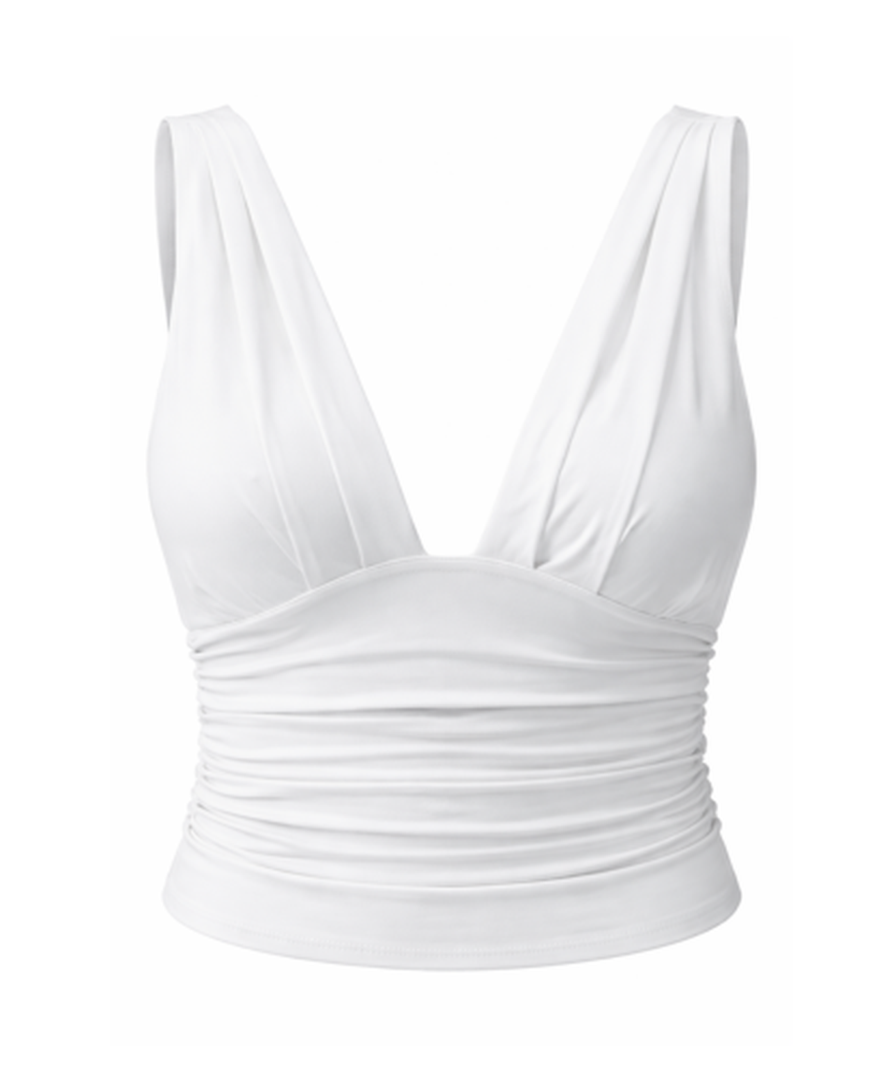 Top Femme Court – Col en V Plongeant & Drapé Sans Manches, Élégance Chic Moderne