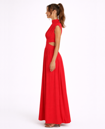 Robe Longue Femme – Col Montant & Coupe Fluide Sans Manches, Élégance Maxi Soirée