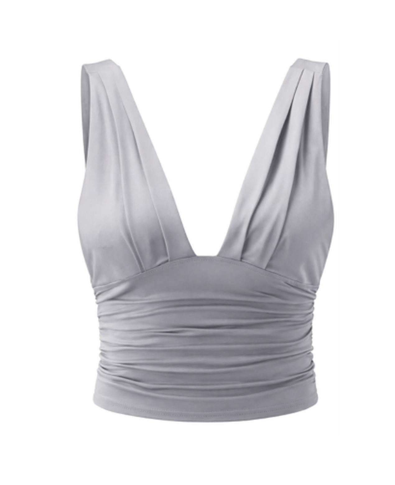 Top Femme Court – Col en V Plongeant & Drapé Sans Manches, Élégance Chic Moderne