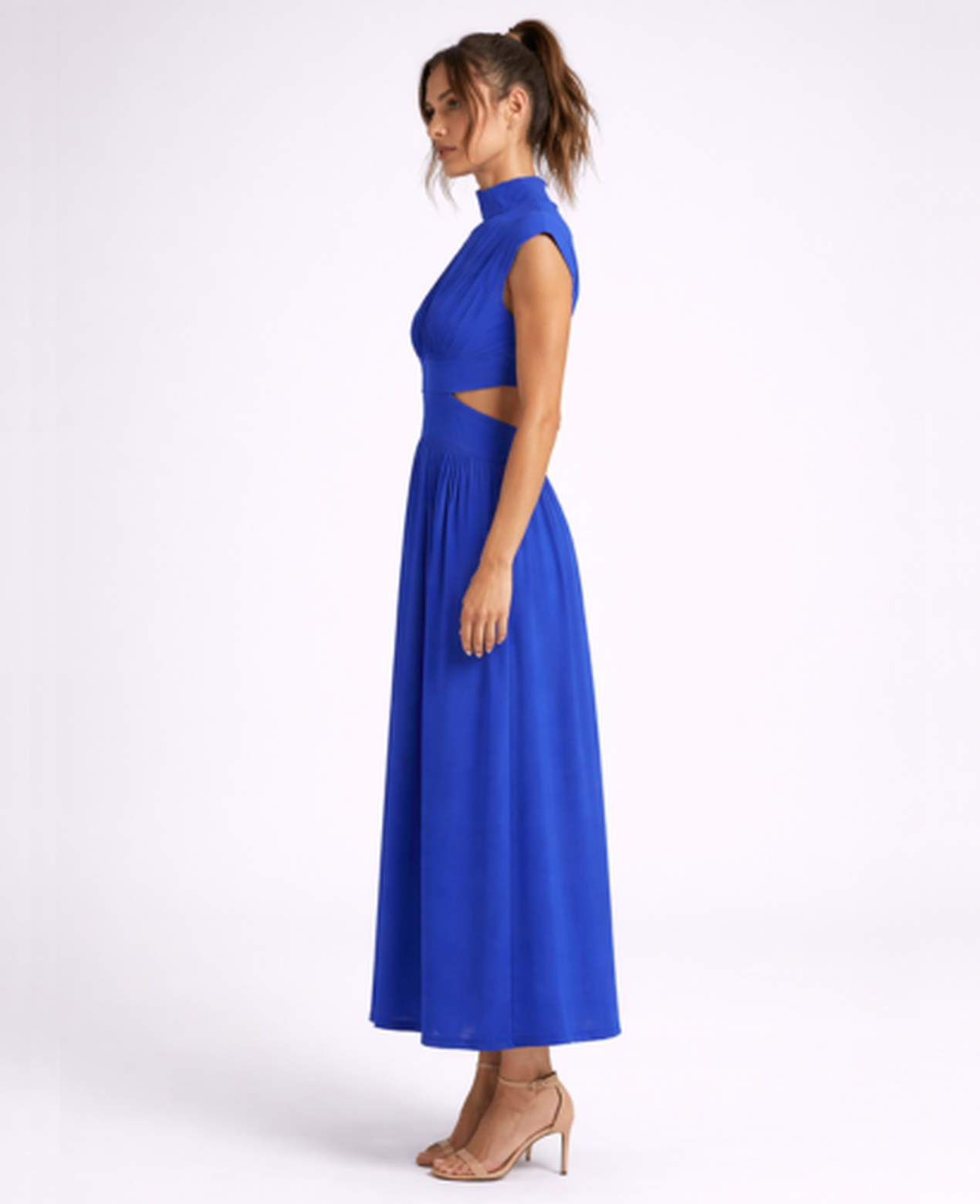 Robe Longue Femme – Col Montant & Coupe Fluide Sans Manches, Élégance Maxi Soirée