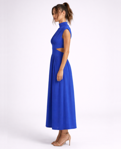 Robe Longue Femme – Col Montant & Coupe Fluide Sans Manches, Élégance Maxi Soirée