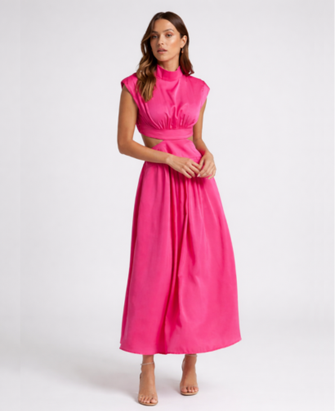 Robe Longue Femme – Col Montant & Coupe Fluide Sans Manches, Élégance Maxi Soirée