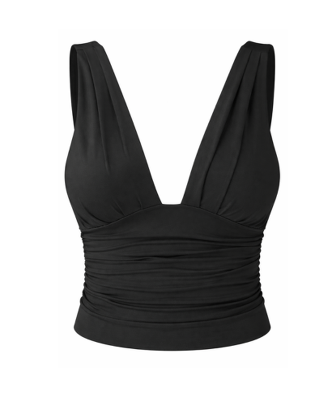 Top Femme Court – Col en V Plongeant & Drapé Sans Manches, Élégance Chic Moderne