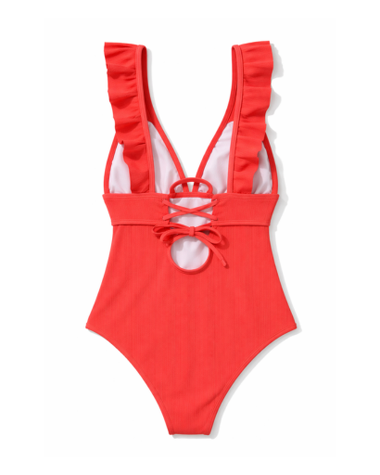 Costume da bagno intero da donna con volant e scollo profondo