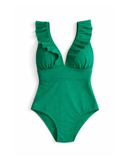 Costume da bagno intero da donna con volant e scollo profondo