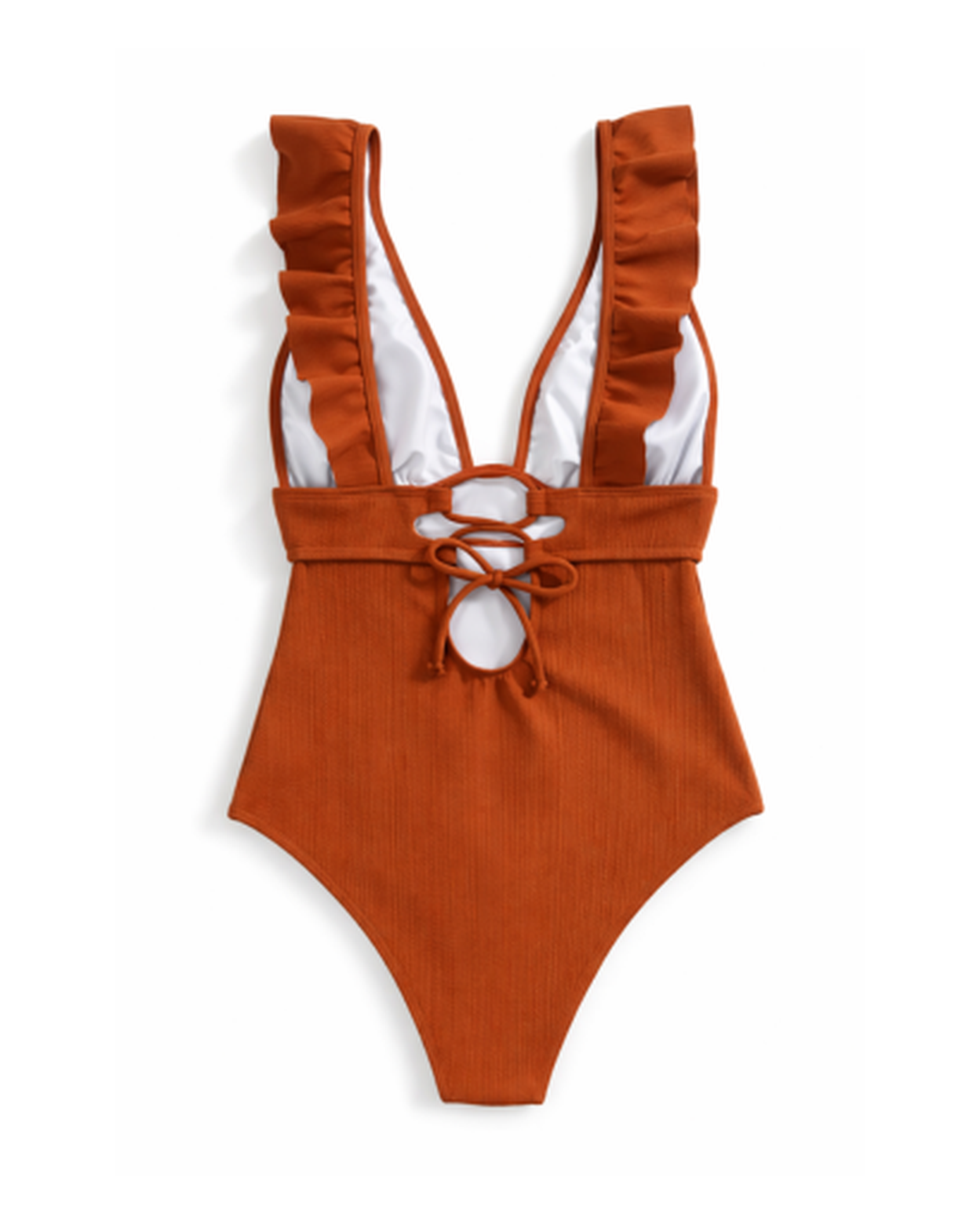 Costume da bagno intero da donna con volant e scollo profondo